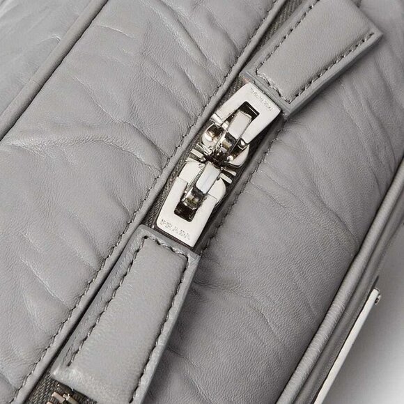 Prada Slate Grey Antique Nappa Leather Small Top Handle Crossbody Bag - 1BB099 - Picture 8 of 12